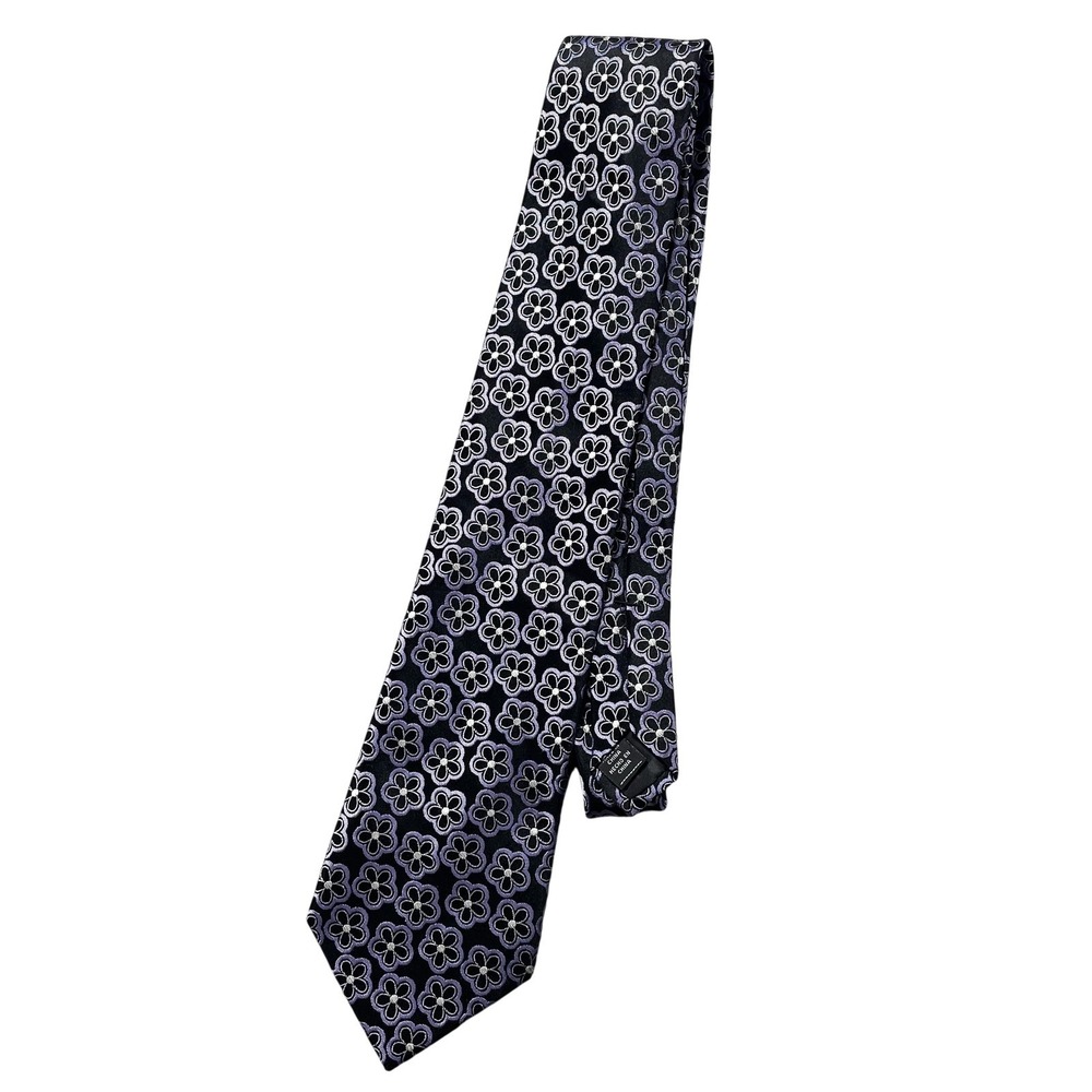 Croft & Barrow‎ Tie Mens One Size Black Floral Jacquard Pointed Silk Necktie